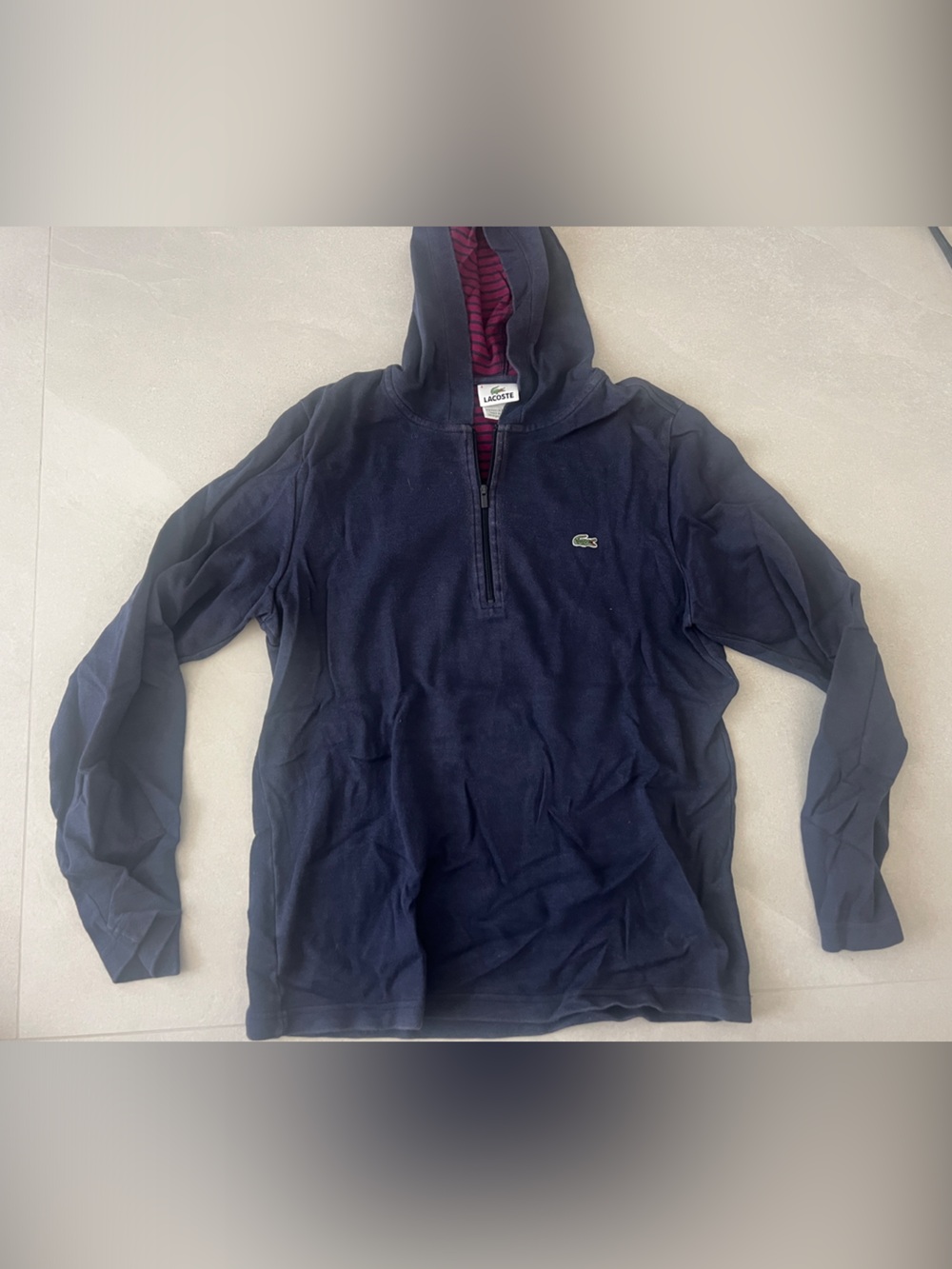 Lacoste Navy Half-Zip Hoodie with Green Croc